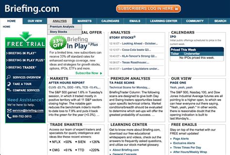 Briefing.com - All the tools you need to perfect your portfolio: Live market commentary and stock analysis. Sophisticated investing and trading ideas. Stocks in play. Live earnings and news coverage. General market and economic perspective. Custom portfolio & alerts. 