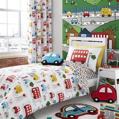 Bright Catherine Lansfield Kids Transport Bedding Curtains Matching ...