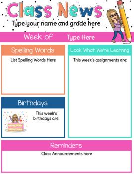 Bright Color Theme Digital Bitmoji Class Newsletter Templates Google Slides