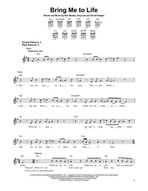 Bring Me To Life - Chords Easy - Evanescence (Version 1) Guitar ...