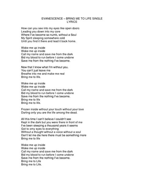Bring me to life lyrics. Things To Know About Bring me to life lyrics. 
