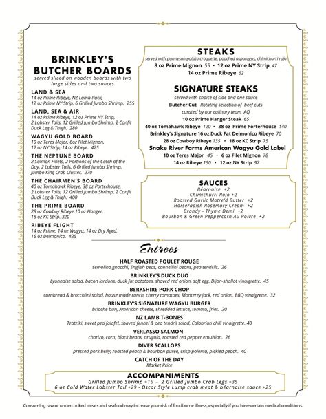 Brinkley's chop house menu. Dinner Menu. Lunch Menu. Brunch Menu. See more of Brinkley's Chop House on Facebook. or. View the Menu of Brinkley&#039;s Chop House in 1031 Center Street, North Augusta, SC. Share it with friends or find your next meal. Refined chop house... 