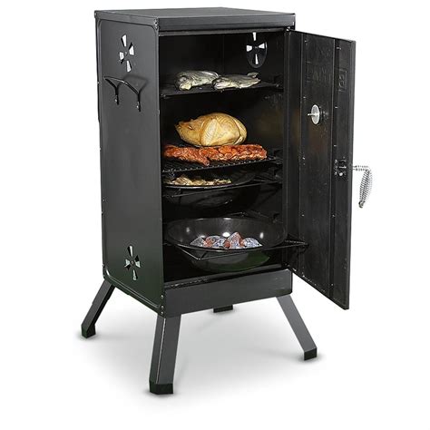 Brinkmann smoke and grill. Product Description. 815-3060-4 Features: -Material: Steel, wooden handles. -Double grill charcoal smoker and grill with heat indicator and front hinged door. -Two chrome-plated steel grills for 50 lbs cooking capacity. -Porcelain-coated steel charcoal and water pans. … 