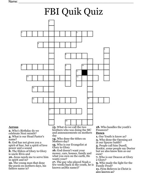 British fbi crossword. The Crossword Solver found 30 answers to "british fbi/brightish fbi", 3 letters crossword clue. The Crossword Solver finds answers to classic crosswords and cryptic crossword puzzles. Enter the length or pattern for better results. Click the answer to find similar crossword clues . Enter a Crossword Clue Sort by Length # of Letters or Pattern 