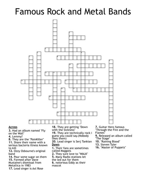 The Crossword Solver found 30 answers to "british megastar pop rock singer", 5 letters crossword clue. The Crossword Solver finds answers to classic crosswords and cryptic crossword puzzles. Enter the length or pattern for better results. Click the answer to find similar crossword clues . Was the Clue Answered? Pop-rock singer and songwriter (2 ...