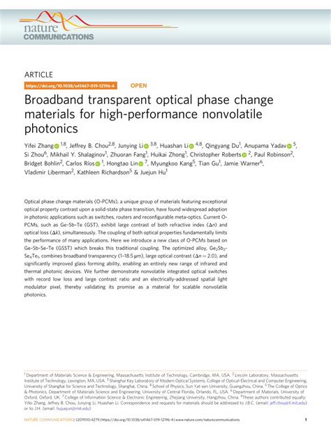 Broadband transparent optical phase change materials …