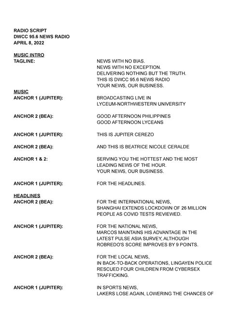 Broadcasting Script