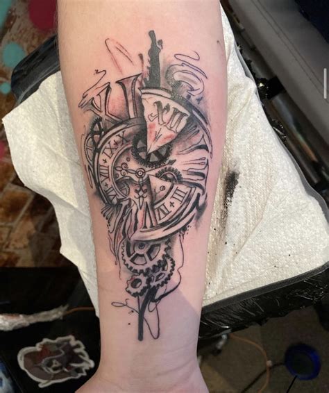Broken clock tattoo. The style of clock must be considered to convey the most appropriate indications for the tattoo. Any type of clock, from a sundial, which could represent an old soul or ancient wisdom, to modern, digital clocks, maybe to show a love of technology and development. They are a representation of time and the age in which it was developed. 