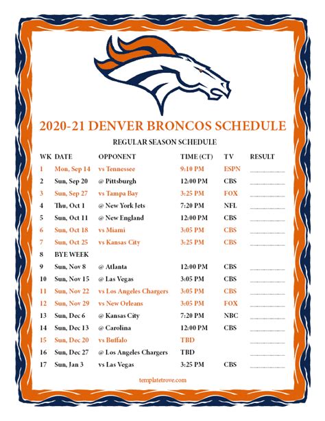 Broncos Schedule Printable