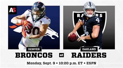 Broncos vs raiders prediction. Sep 8, 2023 · Pick: Broncos 27, Raiders 17. Mike Evans (): Get ready for a true showdown at Empower Field.The Broncos must lock down the uber-talented Josh Jacobs, keeping him from reaching the consequential ... 
