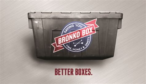 Bronko boxes. Any boxes, totes or equipment that are removed from the Service Area must be returned to Bronko Box by the agreed upon rental date at the customer’s expense or additional fees will apply. Bronko Box orders $65+ qualify for one free delivery and pickup – customer s requiring additional delivery and pickup appointments will be charged a $25 ... 