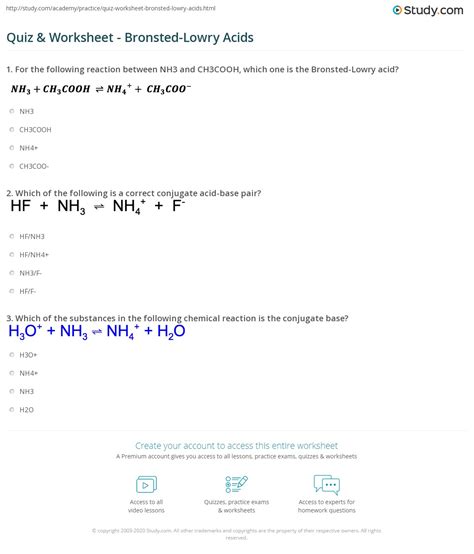 Bronsted lowry acid and base examples examquiz
