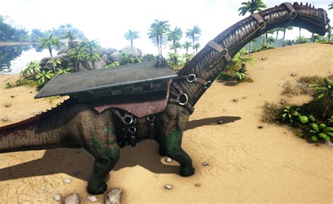 The Bronto Platform Saddle is a special saddle for the Brontosaurus and the alternative to the normal Bronto Saddle. The player can place structures on top of the Bronto Platform Saddle and thus build mobile bases. It is still possible to attack and harvest with the Bronto while driving the platform saddle.. 