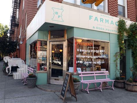 Brooklyn farmacy. 70-28 Austin St., Forest Hills, NY 11375. 36-21 Ditmars Blvd., Astoria, NY 11105. 263 & 175 Bedford Ave., Brooklyn, NY 11211. 41-06 Bell Blvd, Queens, NY 11361. This American-style shop can be found in both Queens and Brooklyn and is a great place to stop for a traditional cup with some extra sprinkles of chocolate on top. 