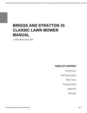 Brooks and stratton 35 classic manual. - John deere 430 round baler owners manual.