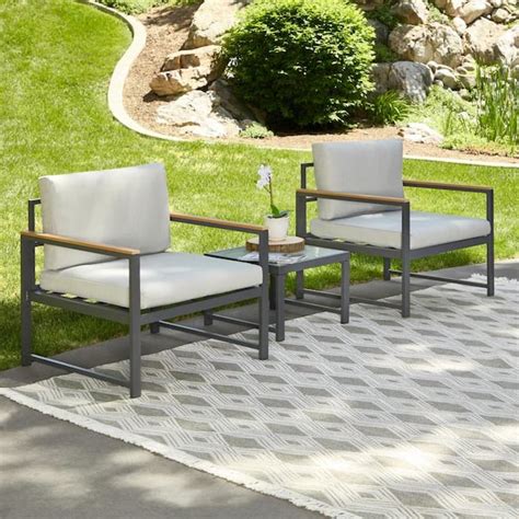 Brookside meg black 3 piece seating patio set with gray cushions. Shop Brookside Chloe 2-Piece Wicker Patio Conversation Set with Gray Cushions in the Patio Conversation Sets department at Lowe's.com. Get ready for outdoor gatherings with this incredibly beautiful and versatile seating set. Designed to be durable and low maintenance while making your outdoor 