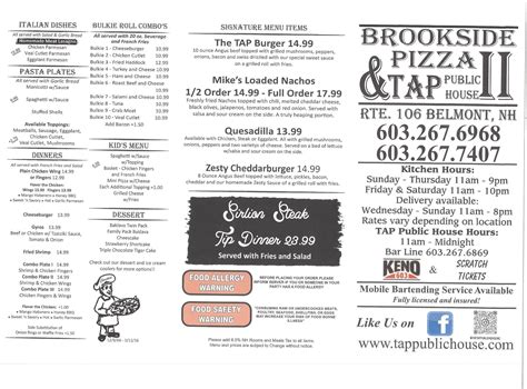 Brookside pizza. Brookside House of Pizza II, Belmont: See 5 unbiased reviews of Brookside House of Pizza II, rated 3 of 5 on Tripadvisor and ranked #9 of 11 restaurants in Belmont. 