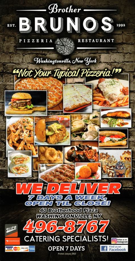 Brother brunos washingtonville. Get delivery or takeout from Brother Brunos Pizzeria at 40 Brotherhood Plaza Drive in Washingtonville. Order online and track your order live. No delivery fee on your first order! 