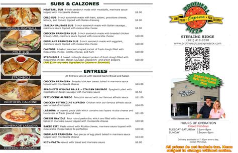Brothers pizza sterling ridge. Unclaimed. Review. Save. Share. 55 reviews #53 of 156 Restaurants in The Woodlands $ Italian Pizza Vegetarian Friendly. 2260 Buckthorne Pl Grogan's Mill Shopping Center, The Woodlands, TX 77380-3803 +1 281-298-9299 Website. Closed now : See all hours. 