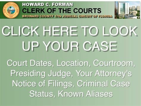 Broward court case lookup. eTrack is a case tracking service which enables you to track Civil, Family, Probate, Felony, Traffic and Misdemeanor cases filed in the 17th Judicial Circuit of Broward County, Florida. Tracking cases will allow you to receive "Case Notifications" and "Hearing Reminders" by email. Functionality of eTrack includes: 