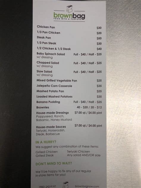 Brown Bag Menu