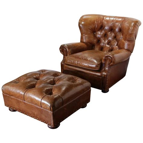 Brown Leather Chair With Ottoman - 313 For Sale on 1stDibs