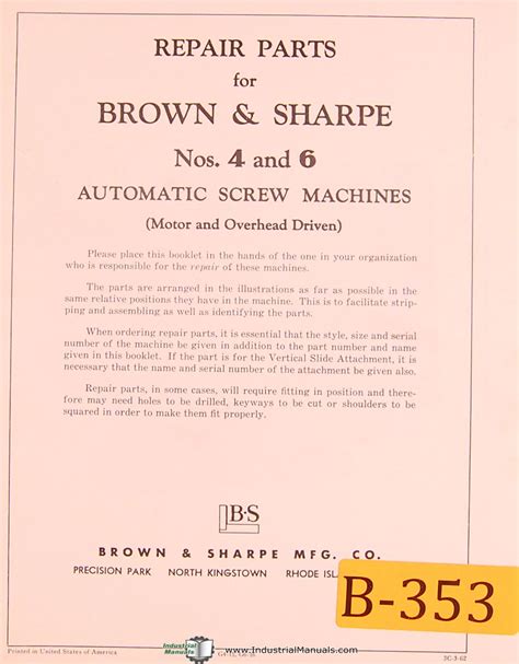 Brown and sharpe screw machine repair manual. - Hercules y crunia - con cd.