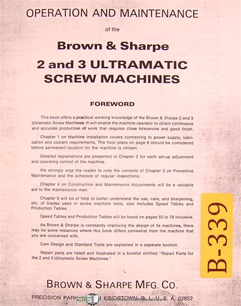 Brown and sharpe ultramatic screw machine manual. - Manuale della pompa per piscina doughboy.