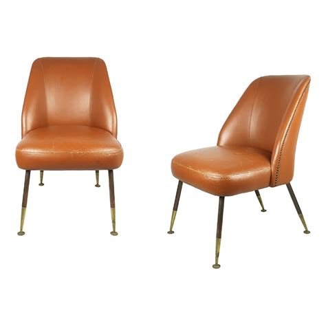 Brown leather and brass Campanula Armchairs by C. Pagani for …