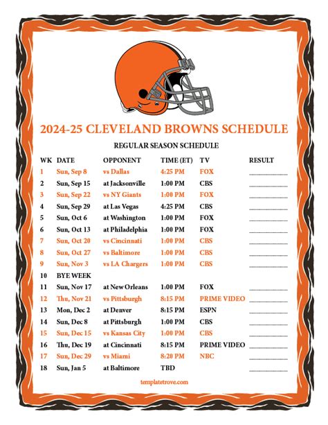 Browns Schedule Schedule Printable