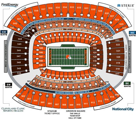 Browns seating chart. The Club Seats at Cleveland Browns Stadium are located in sideline sections of the stadium's 300 level. This includes sections 301-316 and 324-339. This area of seats is also known as the Club Level, and guests should expect an upscale experience and excellent views of the game. Cleveland Browns Club Seat tickets come with a number of benefits ... 