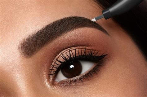 Brows. This helps you create a visual guide and avoid over-trimming. To do this, use short, feathery strokes to lightly shade the skin underneath your brow hair, making sure to go against the direction of hair growth to access underneath them. We like Make Up Forever's Aqua Resist Waterproof Eyebrow Definer Pencil ($24). 