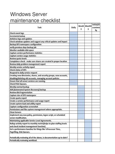 Browse Our Example of Server Preventive Maintenance Checklist Template