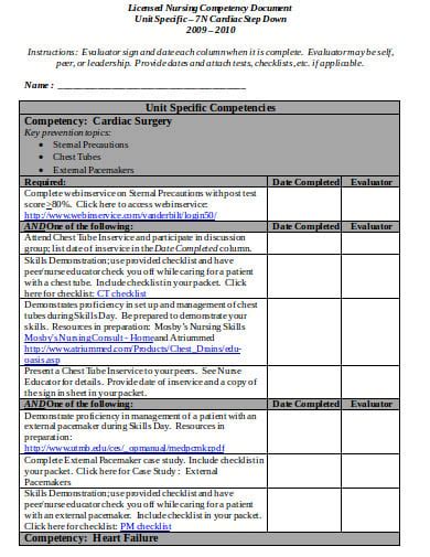 Browse Our Image of Nursing Competency Checklist Template Filetype Doc