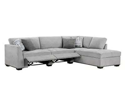 Delightfully modern. Exceptionally comfortable. When it comes to modular furniture with easy-elegant appeal, it's hard to beat the Colleyville power reclining sectional. Wrapped in a decadently plush stone-tone fabric for neutral versatility, it's dressed to impress with a clean-lined divided back, curved track arms and a low-profile back for a relaxed, contemporary aesthetic.