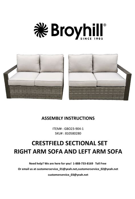 View and Download Broyhill CRESTFIELD GBO23-904-1 assembly instructions manual online. SECTIONAL SET RIGHT ARM SOFA AND LEFT ARM SOFA. CRESTFIELD ….