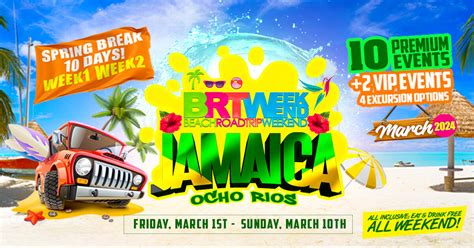 Brt weekend jamaica 2024. BRT Weekend Ocho Rios, Jamaica 2024 Schedule: Recommended Hotels: lowest prices provided by Priceline.com. Weekend 1 Hotel Options. Weekend 2 Hotel Options. 10-Day Package Hotel Options. Weekend 1. Friday, March 1st • VIP Brunch (10am-3pm) • Maui Wowi "Bonfire" (8pm-2am) - Tommy Lee Performing Live!! 