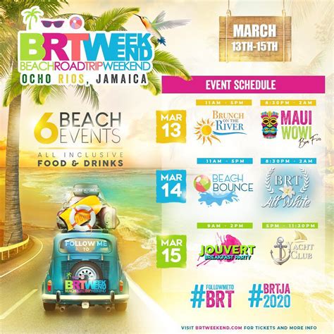 BRT WeekendOcho Rios, Jamaica2024 Schedule: Weekend 1 Day 1: Friday, March 1st• VIP Brunch (10am-3pm)• Maui Wowi . ... BRT Weekend Ocho Rios, Jamaica 2024 Schedule: Weekend 1. Day 1: Friday, March 1st • VIP Brunch (10am-3pm) • Maui Wowi "Bonfire" (8pm-2am) Day 2: Saturday, March 2nd