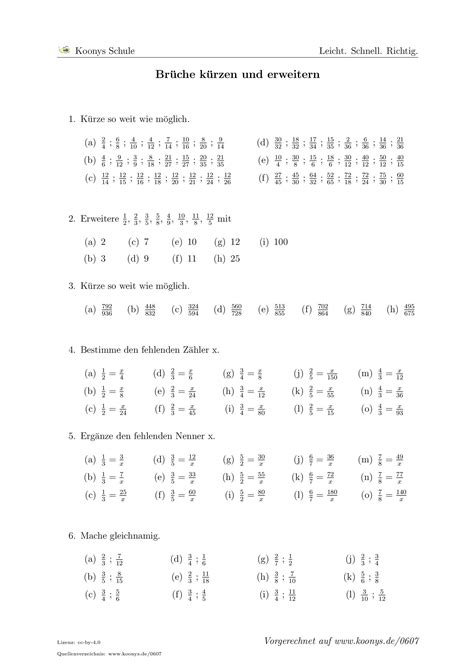 Bruchrechnen 4 klasse online-übungen