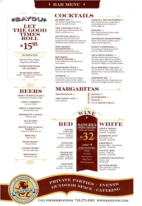 Brunch Menu - Bayou Restauraunt