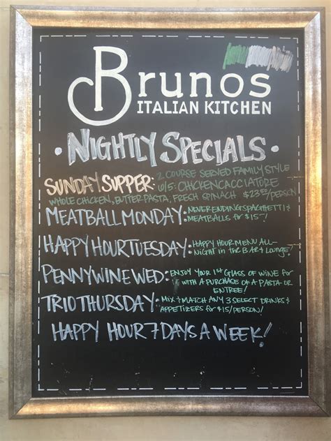 Brunos italian kitchen. Don't miss HAPPY HOUR at Bruno's tonight from 4-7pm in the lounge. We'll save a table for you!弄 View our Happy Hour menu here: http://bit.ly/2oatihk... 