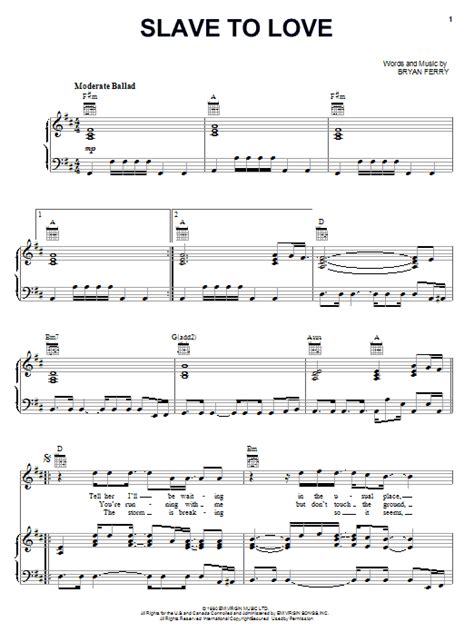 Bryan Ferry Slave To Love Sheet Music Notes, Chords