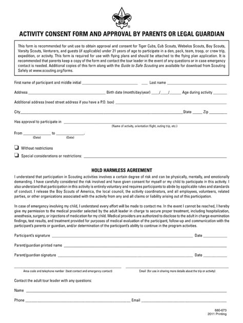 Bsa Activity Consent Form - Fill Online, Printable, Fillable, Blank ...