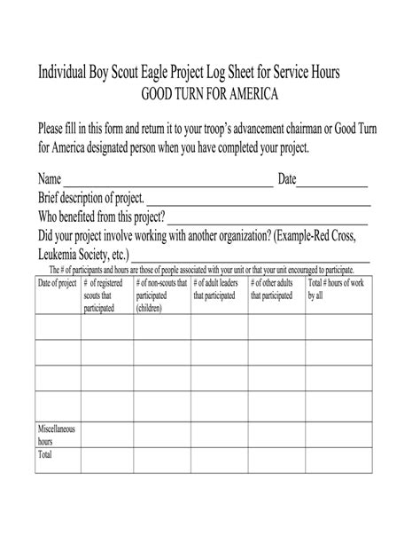Bsa Service Hours Form Fill and Sign Printable Template Online US