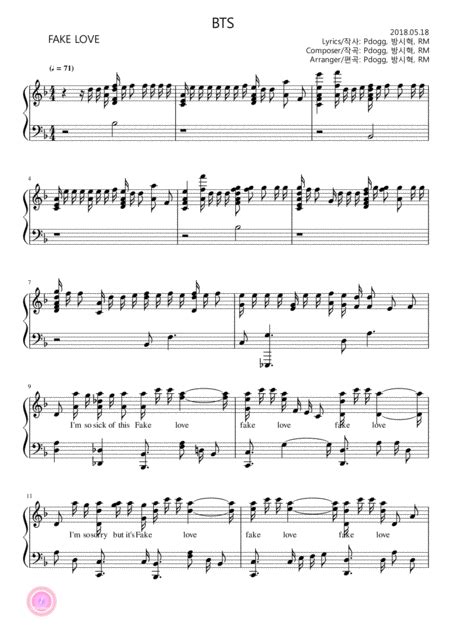 Bts Fake Love Piano Cover Free Music Sheet - musicsheets.org