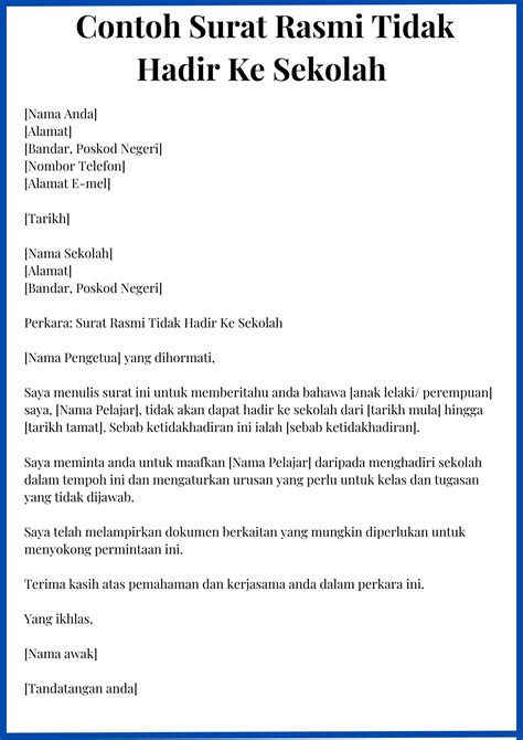 Buat Surat Rasmi Kepada Guru Tidak Hadir Ke Sekolah