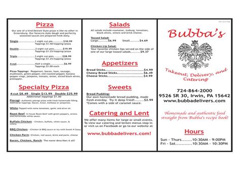 Bubba’s Menu . Customer Notice. Items Have Both a Cash and N0n-Cash P