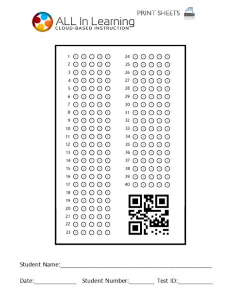 Bubble Sheet for Scan It All In Learning