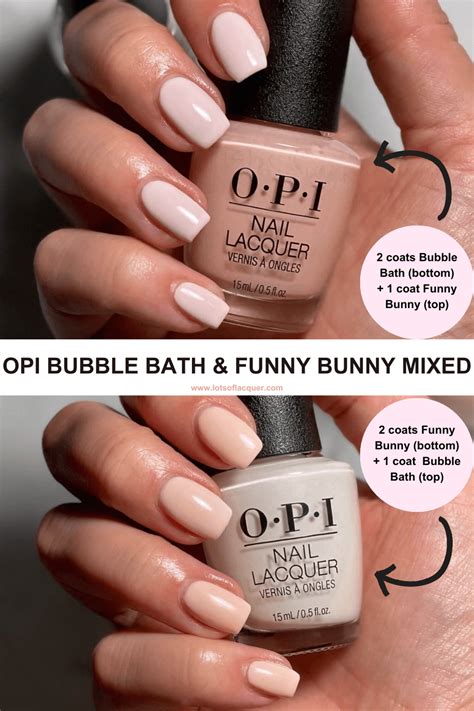 I combined OPI FUNNY BUNNY and LOVE IS IN THE BARE. This thread is archived ... I want OPI bubble bath gel polish. ... This was one coat of funny bunny and 2 of the love is in the bare. For me it lasts 2 weeks, but I am harsh with my hands. I think it can last longer.. 
