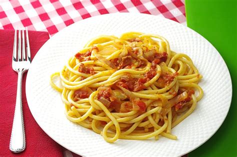 Bucatini with Pancetta, Tomatoes, and Onion Recipe